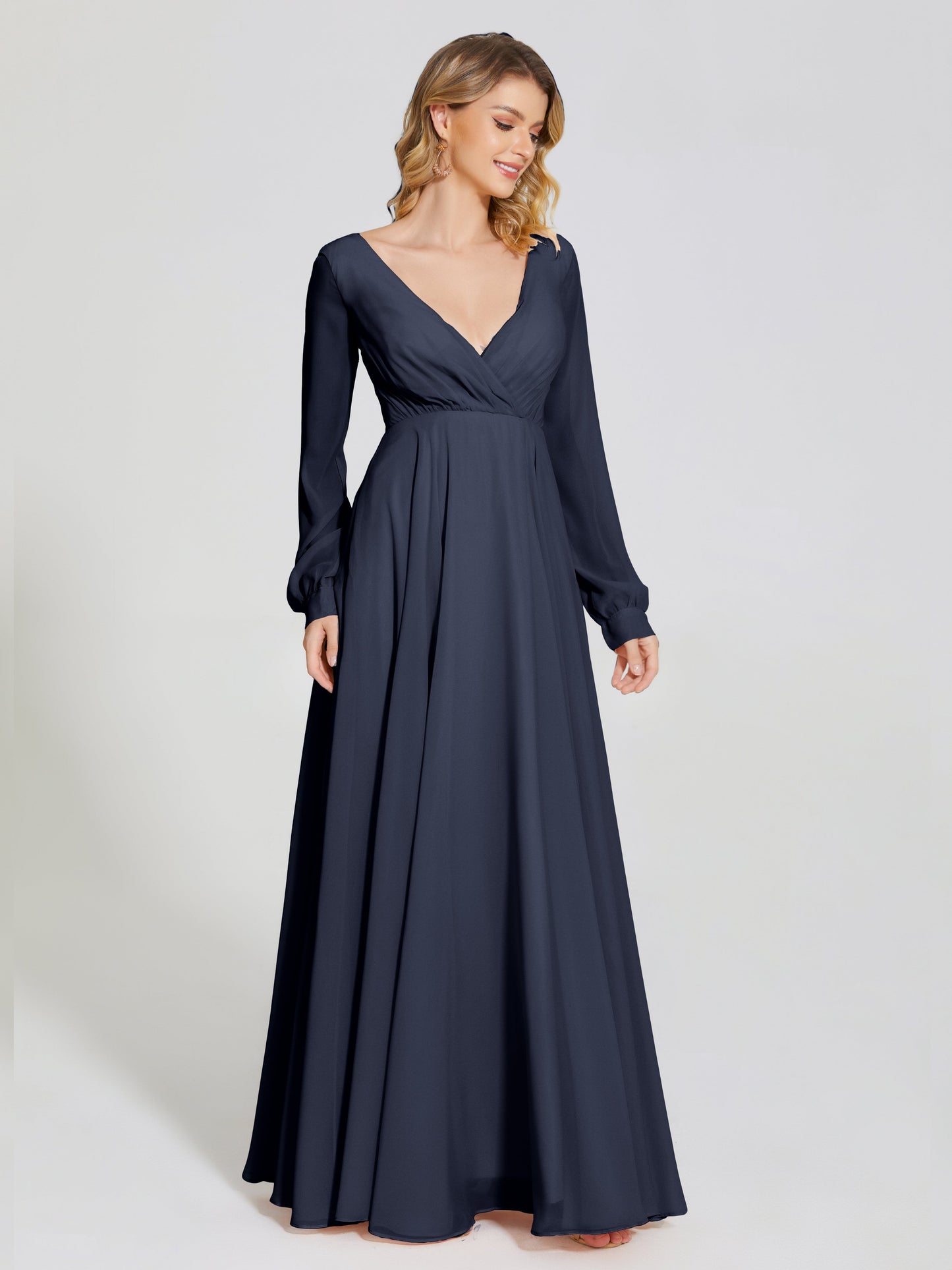 Cicinia Raegan V Neck Chiffon Bridesmaid Dress With Sleeves