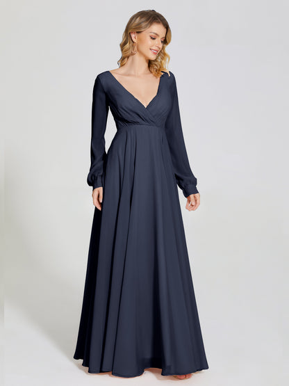 Cicinia Raegan V Neck Chiffon Bridesmaid Dress With Sleeves