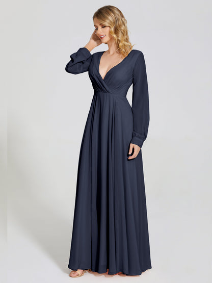 Cicinia Raegan V Neck Chiffon Bridesmaid Dress With Sleeves