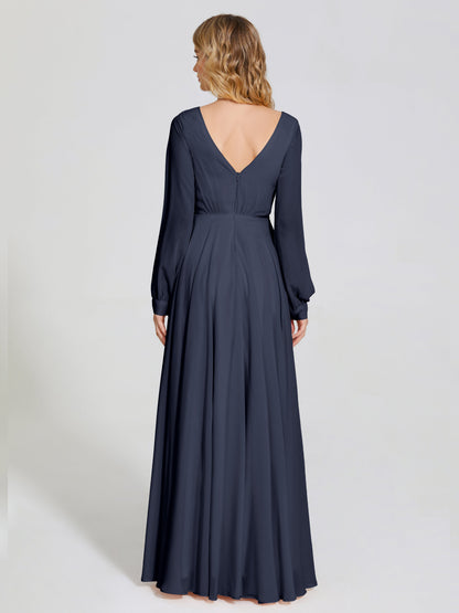Cicinia Raegan V Neck Chiffon Bridesmaid Dress With Sleeves