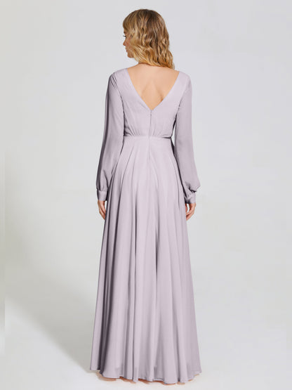 Cicinia Raegan V Neck Chiffon Bridesmaid Dress With Sleeves