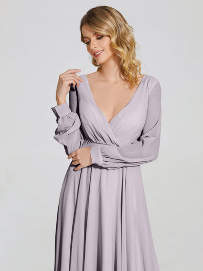 Cicinia Raegan V Neck Chiffon Bridesmaid Dress With Sleeves