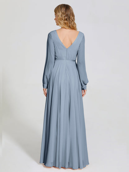 Cicinia Raegan V Neck Chiffon Bridesmaid Dress With Sleeves