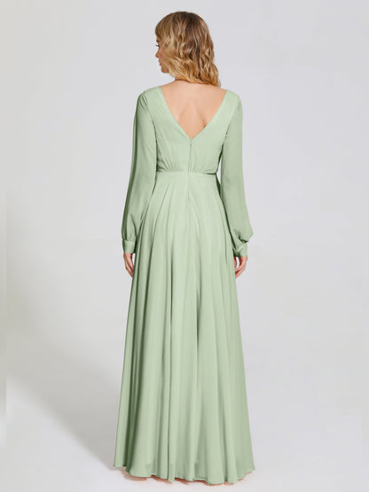 Cicinia Raegan V Neck Chiffon Bridesmaid Dress With Sleeves