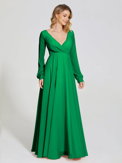 Cicinia Raegan V Neck Chiffon Bridesmaid Dress With Sleeves