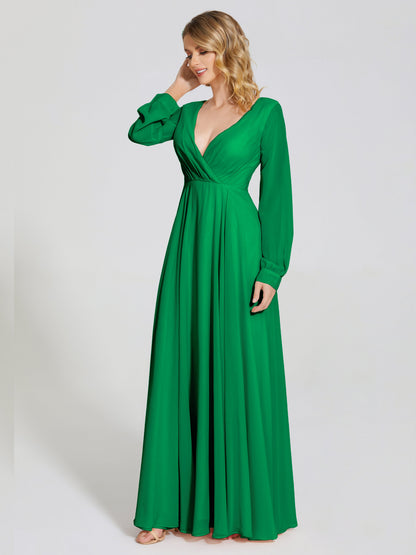 Cicinia Raegan V Neck Chiffon Bridesmaid Dress With Sleeves