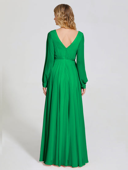 Cicinia Raegan V Neck Chiffon Bridesmaid Dress With Sleeves