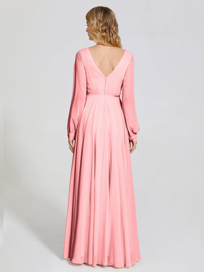 Cicinia Raegan V Neck Chiffon Bridesmaid Dress With Sleeves