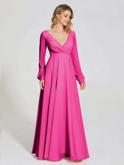 Cicinia Raegan V Neck Chiffon Bridesmaid Dress With Sleeves