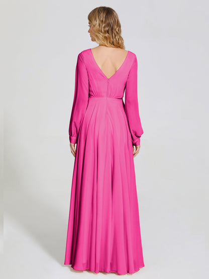 Cicinia Raegan V Neck Chiffon Bridesmaid Dress With Sleeves