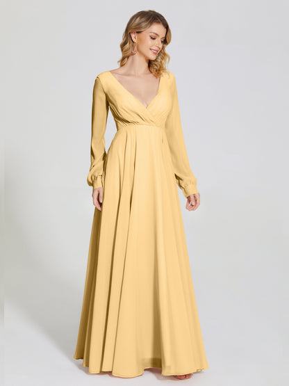 Cicinia Raegan V Neck Chiffon Bridesmaid Dress With Sleeves
