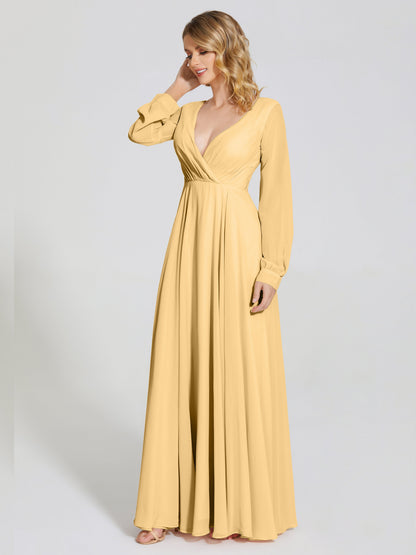 Cicinia Raegan V Neck Chiffon Bridesmaid Dress With Sleeves