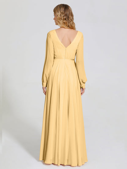 Cicinia Raegan V Neck Chiffon Bridesmaid Dress With Sleeves