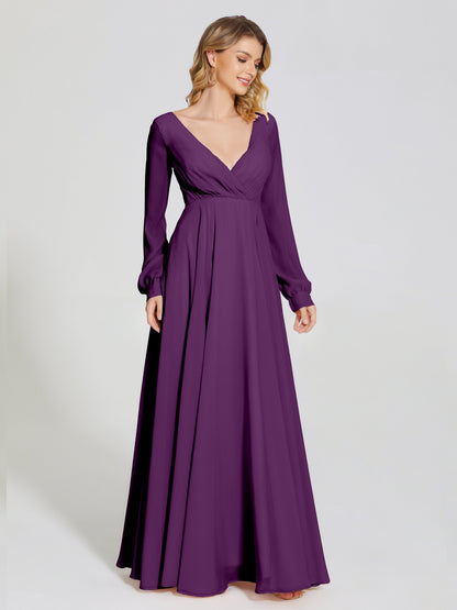 Cicinia Raegan V Neck Chiffon Bridesmaid Dress With Sleeves
