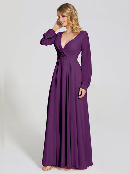 Cicinia Raegan V Neck Chiffon Bridesmaid Dress With Sleeves