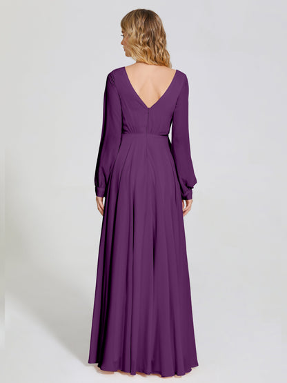 Cicinia Raegan V Neck Chiffon Bridesmaid Dress With Sleeves