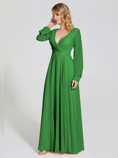 Cicinia Raegan V Neck Chiffon Bridesmaid Dress With Sleeves