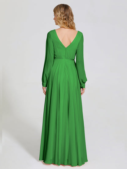 Cicinia Raegan V Neck Chiffon Bridesmaid Dress With Sleeves