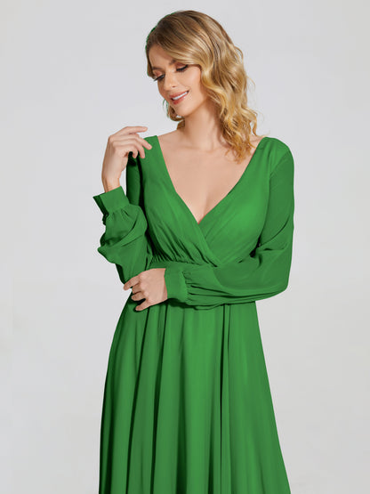 Cicinia Raegan V Neck Chiffon Bridesmaid Dress With Sleeves