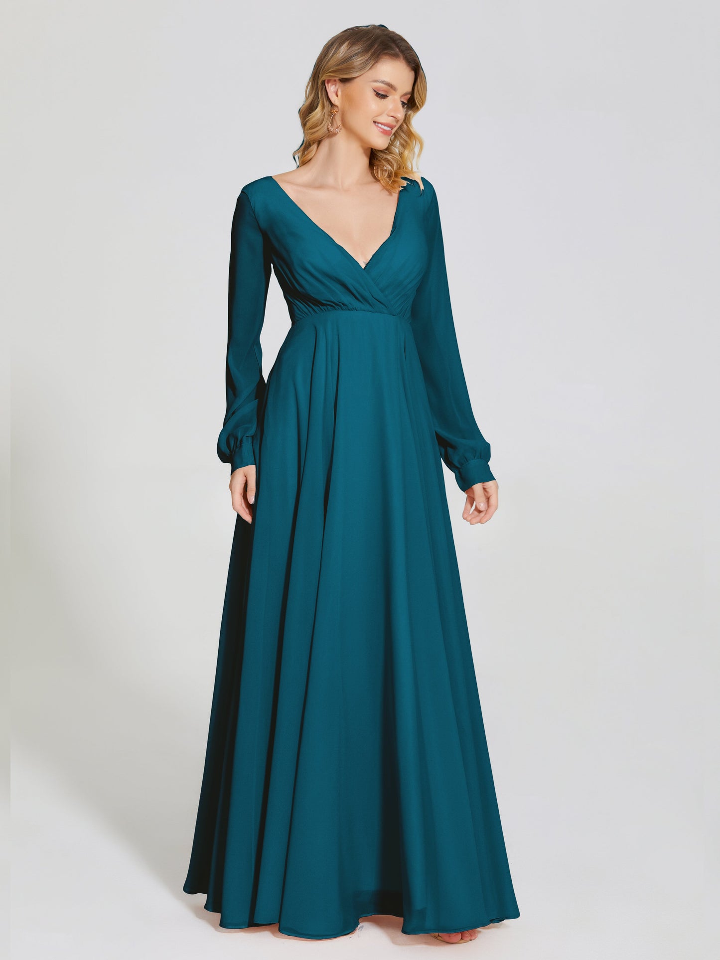 Cicinia Raegan V Neck Chiffon Bridesmaid Dress With Sleeves