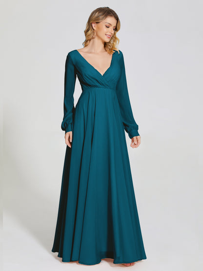 Cicinia Raegan V Neck Chiffon Bridesmaid Dress With Sleeves