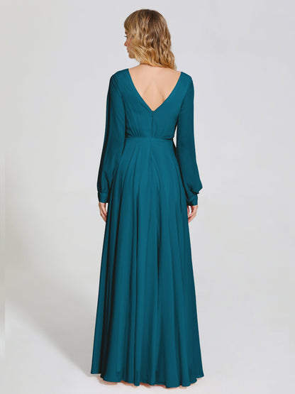 Cicinia Raegan V Neck Chiffon Bridesmaid Dress With Sleeves