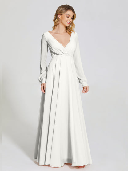 Cicinia Raegan V Neck Chiffon Bridesmaid Dress With Sleeves