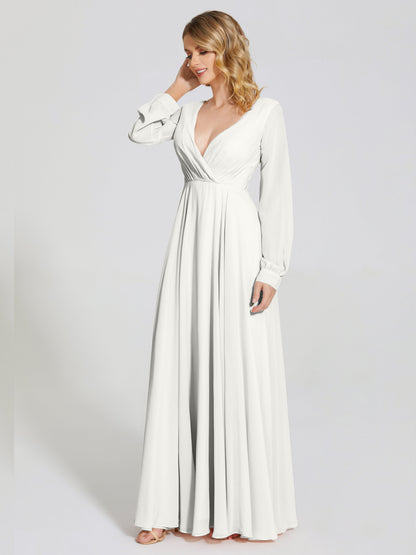 Cicinia Raegan V Neck Chiffon Bridesmaid Dress With Sleeves
