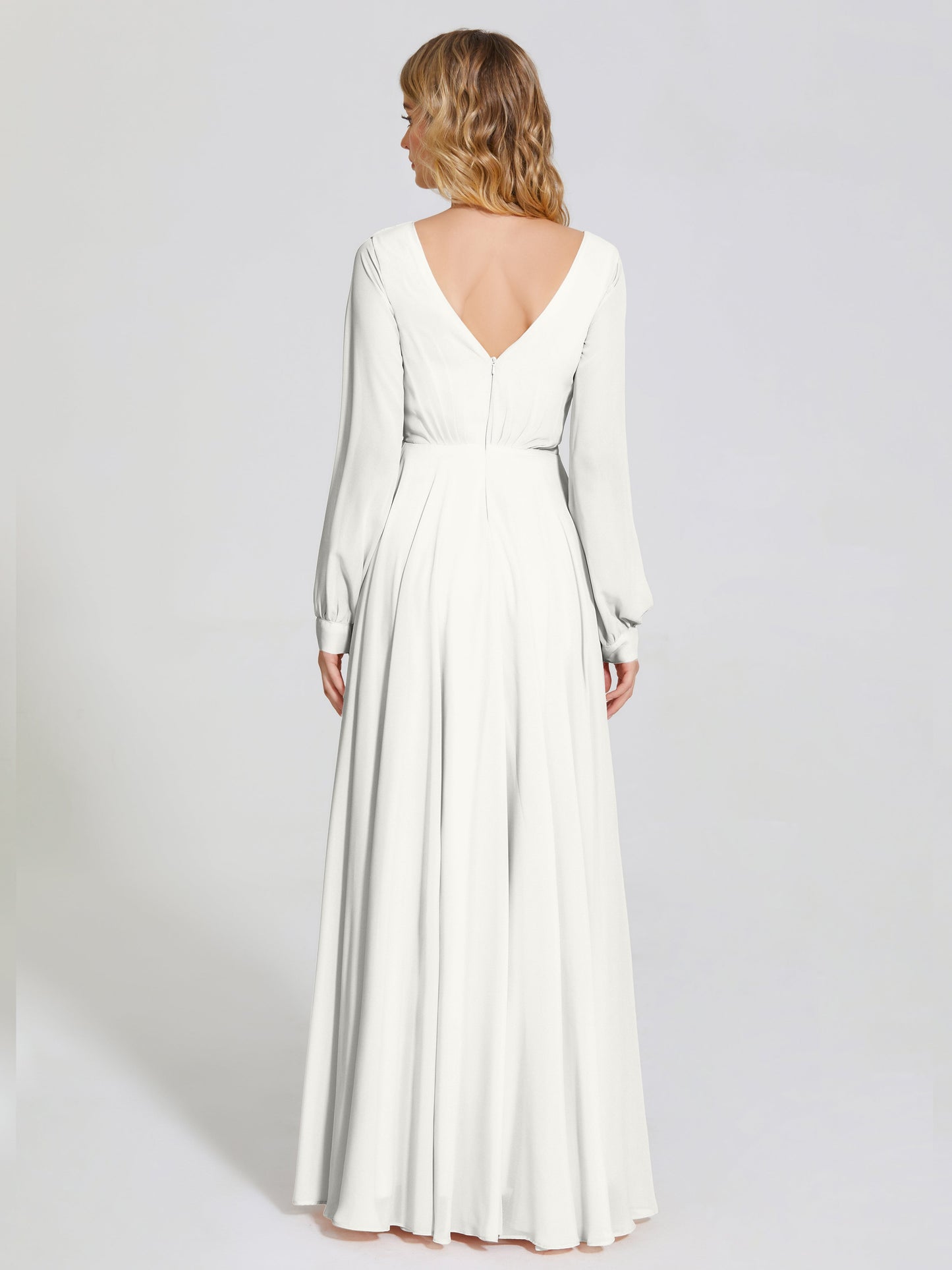 Cicinia Raegan V Neck Chiffon Bridesmaid Dress With Sleeves