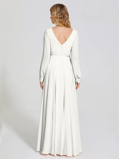 Cicinia Raegan V Neck Chiffon Bridesmaid Dress With Sleeves