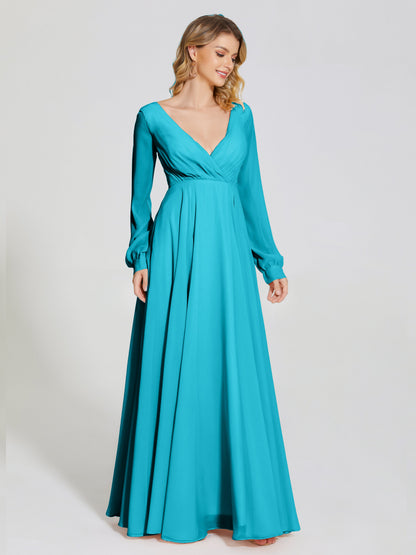 Cicinia Raegan V Neck Chiffon Bridesmaid Dress With Sleeves