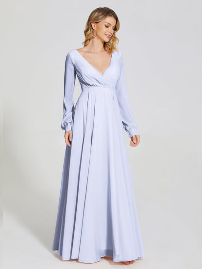 Cicinia Raegan V Neck Chiffon Bridesmaid Dress With Sleeves