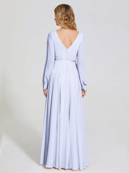 Cicinia Raegan V Neck Chiffon Bridesmaid Dress With Sleeves
