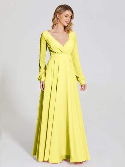 Cicinia Raegan V Neck Chiffon Bridesmaid Dress With Sleeves