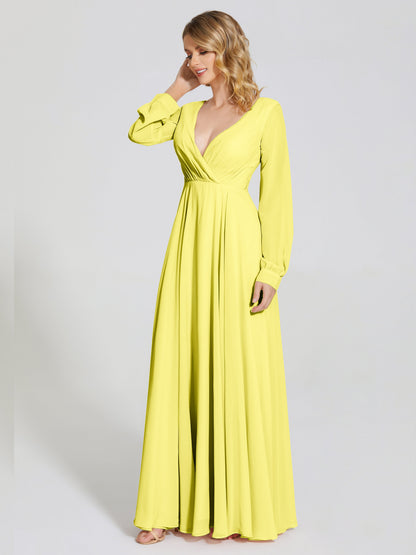 Cicinia Raegan V Neck Chiffon Bridesmaid Dress With Sleeves