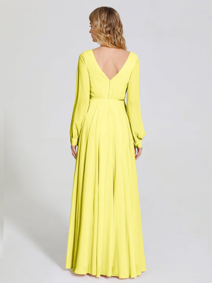 Cicinia Raegan V Neck Chiffon Bridesmaid Dress With Sleeves