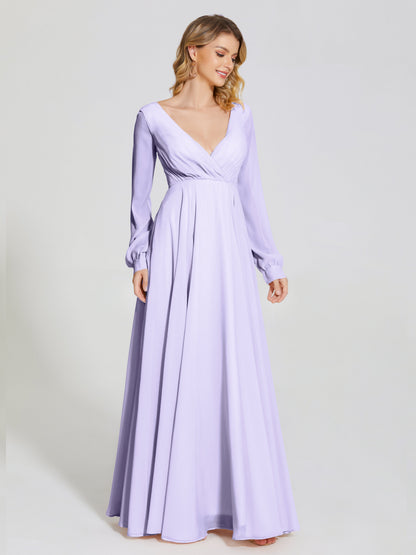 Cicinia Raegan V Neck Chiffon Bridesmaid Dress With Sleeves