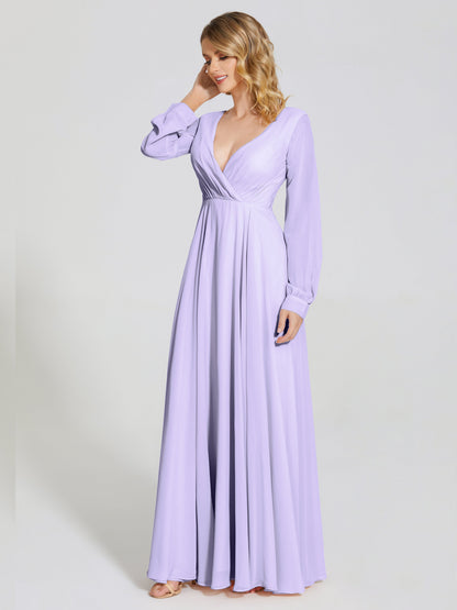 Cicinia Raegan V Neck Chiffon Bridesmaid Dress With Sleeves