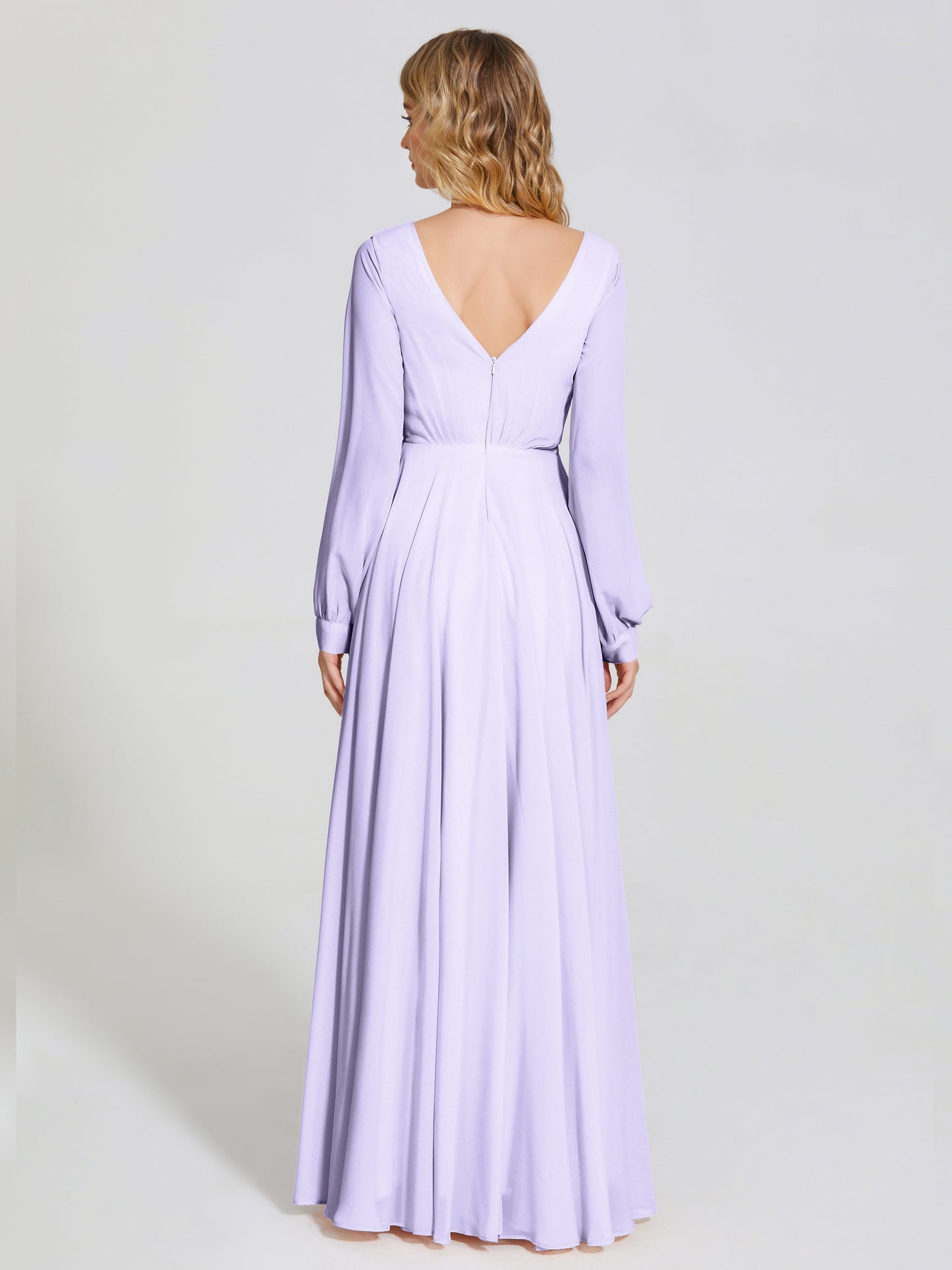 Cicinia Raegan V Neck Chiffon Bridesmaid Dress With Sleeves
