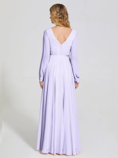 Cicinia Raegan V Neck Chiffon Bridesmaid Dress With Sleeves