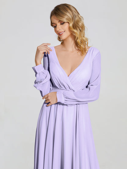 Cicinia Raegan V Neck Chiffon Bridesmaid Dress With Sleeves
