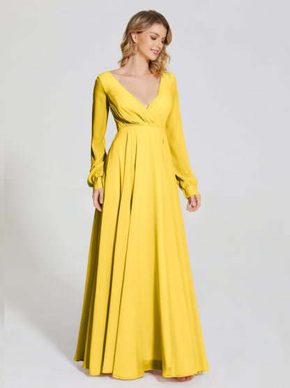 Cicinia Raegan V Neck Chiffon Bridesmaid Dress With Sleeves