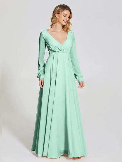 Cicinia Raegan V Neck Chiffon Bridesmaid Dress With Sleeves