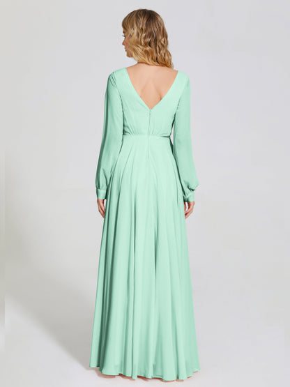 Cicinia Raegan V Neck Chiffon Bridesmaid Dress With Sleeves
