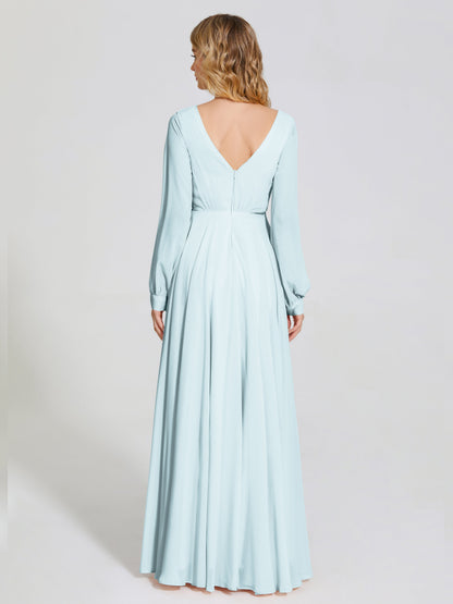 Cicinia Raegan V Neck Chiffon Bridesmaid Dress With Sleeves