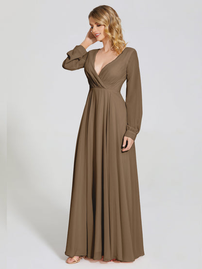 Cicinia Raegan V Neck Chiffon Bridesmaid Dress With Sleeves
