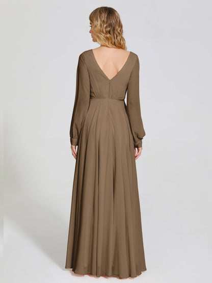 Cicinia Raegan V Neck Chiffon Bridesmaid Dress With Sleeves