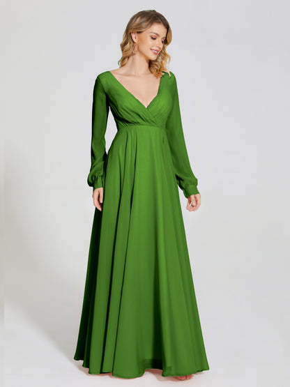 Cicinia Raegan V Neck Chiffon Bridesmaid Dress With Sleeves