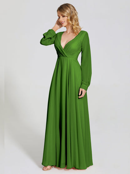 Cicinia Raegan V Neck Chiffon Bridesmaid Dress With Sleeves