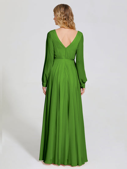 Cicinia Raegan V Neck Chiffon Bridesmaid Dress With Sleeves
